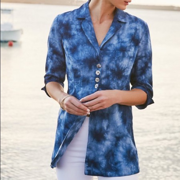 Soft Surroundings Tie Dye Linen Hourglass Silhouette Jacket Coat Pockets - Picture 3 of 6